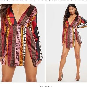 Pretty Little Thing Chocolate Brown Aztec Plunge Split Bodycon Dress Siz…